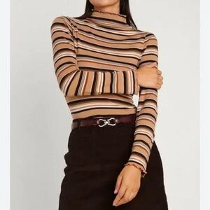 Rouje Galina Striped Long Sleeve Turtleneck Top 36